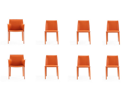 Manhattan Comfort - 8-Piece Paris Saddle Leather Dining Chairs with Metal Legs in Coral - 6-DC3432-CO veiw 1