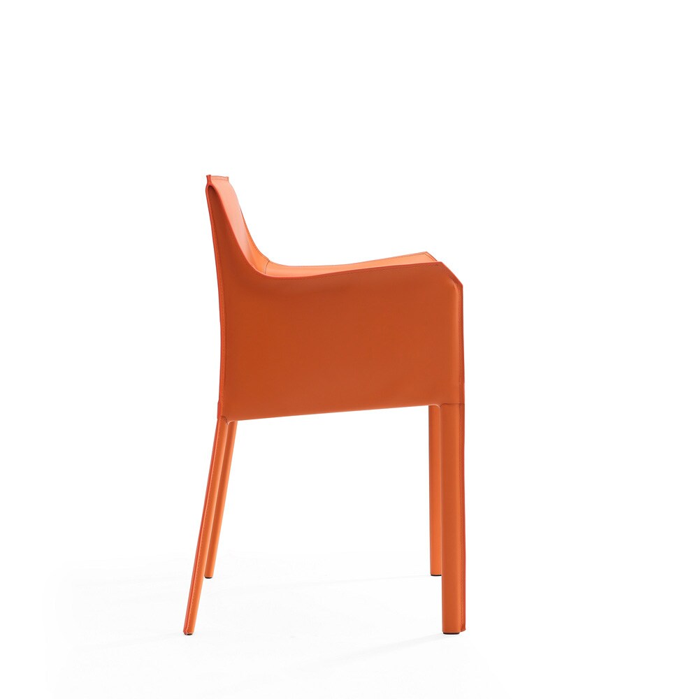 Manhattan Comfort - 8-Piece Paris Saddle Leather Dining Chairs with Metal Legs in Coral - 6-DC3432-CO veiw 5