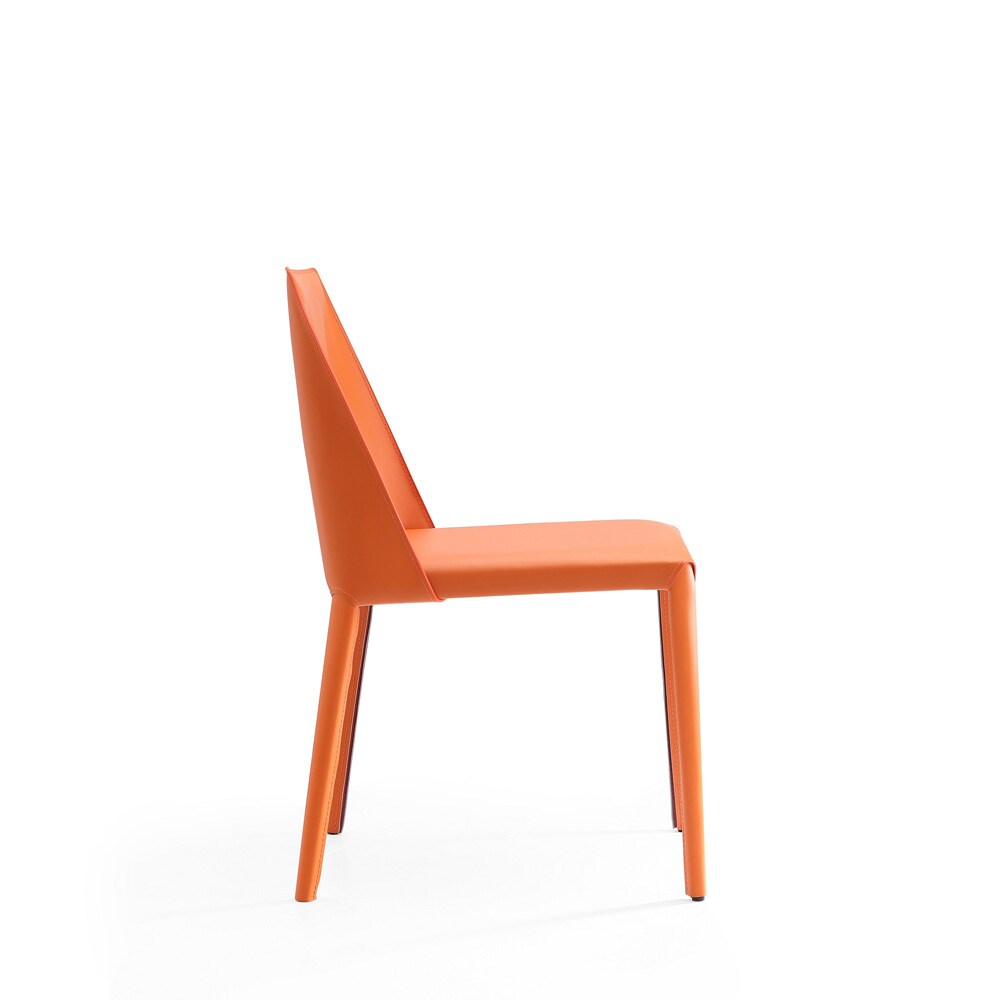 Manhattan Comfort - 8-Piece Paris Saddle Leather Dining Chairs with Metal Legs in Coral - 6-DC3432-CO veiw 6