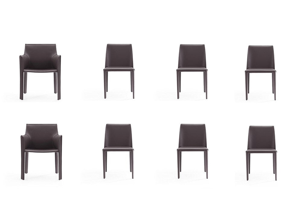Manhattan Comfort - 8-Piece Paris Saddle Leather Dining Chairs with Metal Legs in Grey - 6-DC3432-GY veiw 1