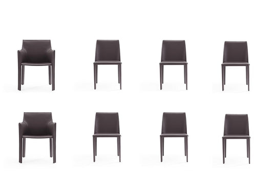 Manhattan Comfort - 8-Piece Paris Saddle Leather Dining Chairs with Metal Legs in Grey - 6-DC3432-GY veiw 1