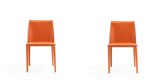 Manhattan Comfort - Paris Saddle Leather Dining Chair with Metal Legs in Coral - Set of 2 - 2-DC032-CO veiw 1