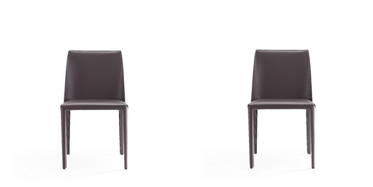 Manhattan Comfort - Paris Saddle Leather Dining Chair with Metal Legs in Grey - Set of 2 - 2-DC032-GY veiw 1