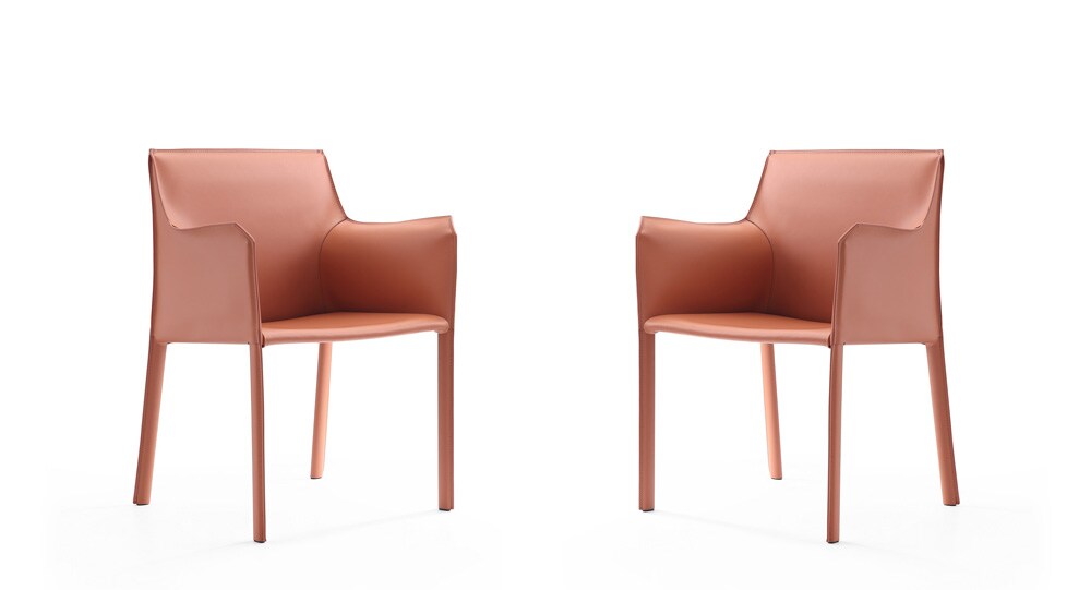 Manhattan Comfort - Paris Saddle Leather Dining Armchair with Metal Legs in Clay - Set of 2 - 2-DC034-CL veiw 1
