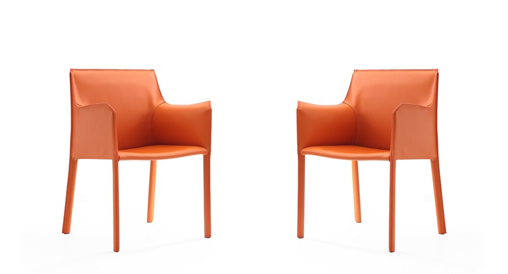 Manhattan Comfort - Paris Saddle Leather Dining Armchair with Metal Legs in Coral - Set of 2 - 2-DC034-CO veiw 1