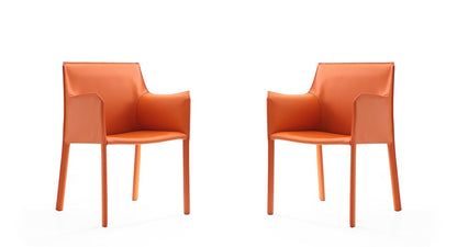 Manhattan Comfort - Paris Saddle Leather Dining Armchair with Metal Legs in Coral - Set of 2 - 2-DC034-CO veiw 1