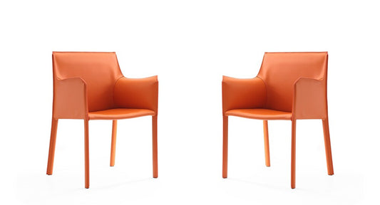 Manhattan Comfort - Paris Saddle Leather Dining Armchair with Metal Legs in Coral - Set of 2 - 2-DC034-CO veiw 1
