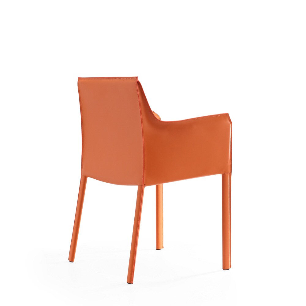 Manhattan Comfort - Paris Saddle Leather Dining Armchair with Metal Legs in Coral - Set of 2 - 2-DC034-CO veiw 4