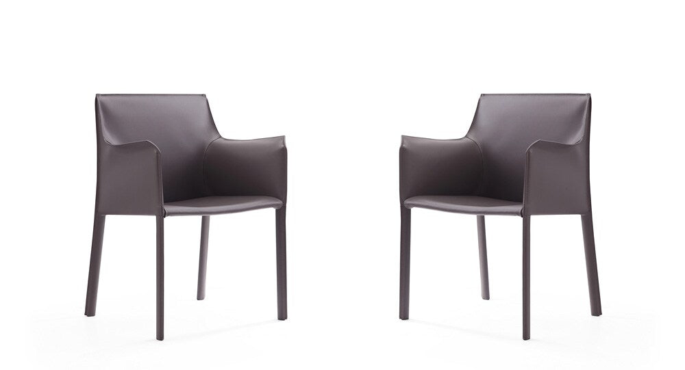 Manhattan Comfort - Paris Saddle Leather Dining Armchair with Metal Legs in Grey - Set of 2 - 2-DC034-GY veiw 1