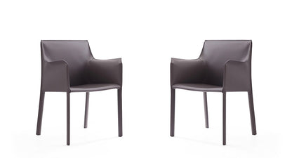Manhattan Comfort - Paris Saddle Leather Dining Armchair with Metal Legs in Grey - Set of 2 - 2-DC034-GY veiw 1