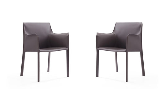 Manhattan Comfort - Paris Saddle Leather Dining Armchair with Metal Legs in Grey - Set of 2 - 2-DC034-GY veiw 1