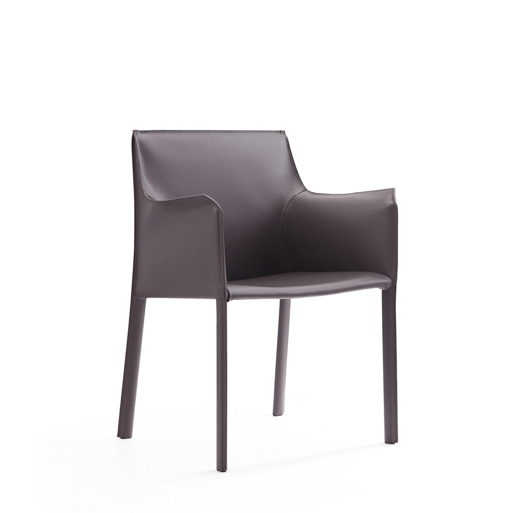 Manhattan Comfort - Paris Saddle Leather Dining Armchair with Metal Legs in Grey - Set of 2 - 2-DC034-GY veiw 2