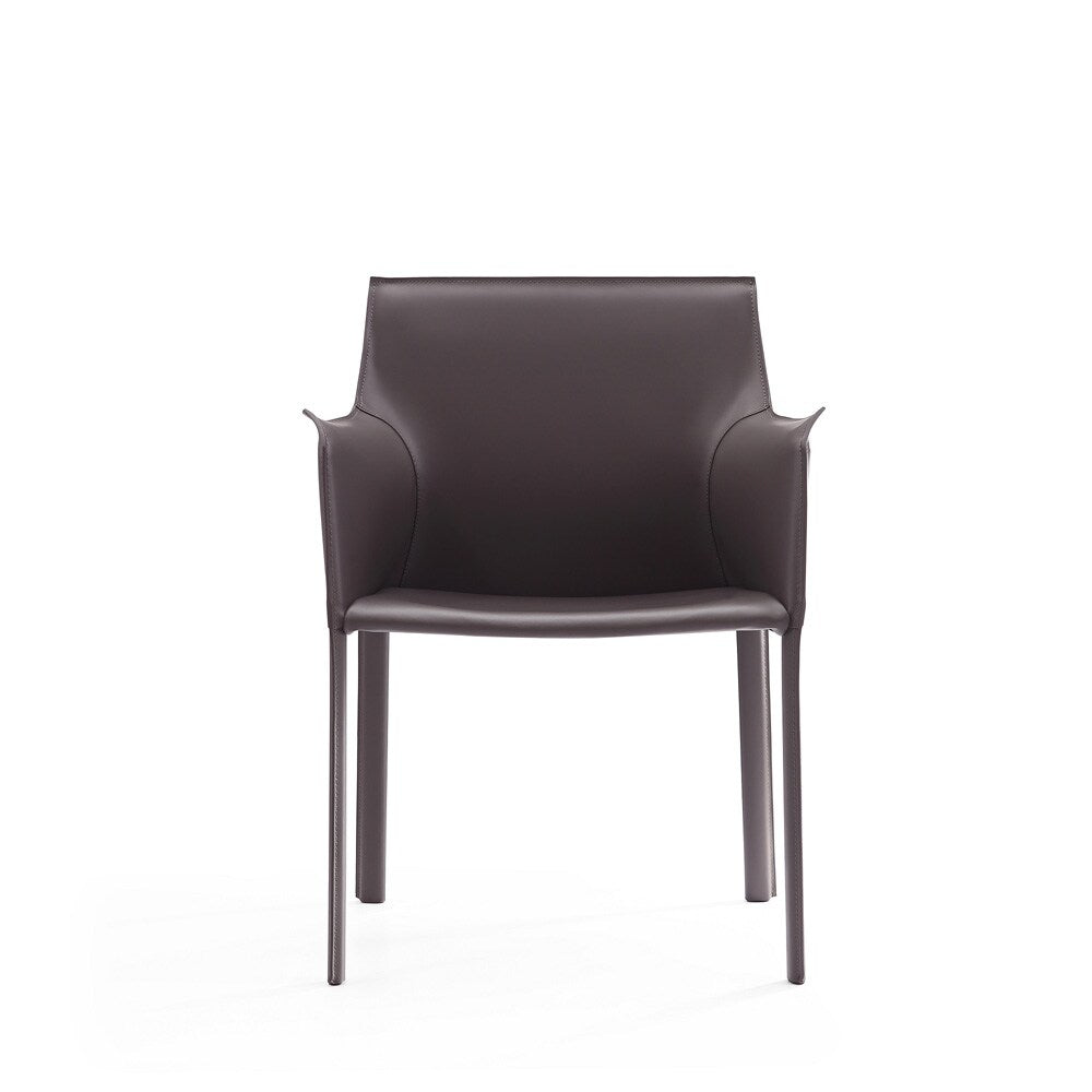 Manhattan Comfort - Paris Saddle Leather Dining Armchair with Metal Legs in Grey - Set of 2 - 2-DC034-GY veiw 3