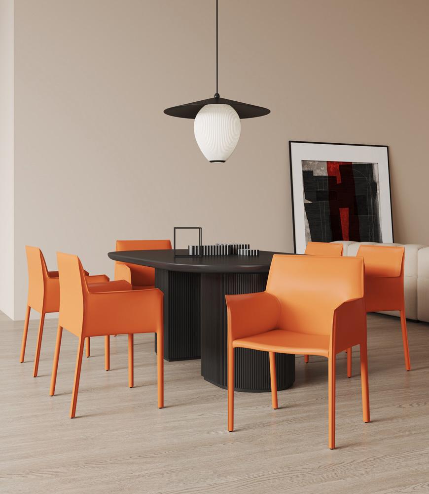 Manhattan Comfort - Paris Saddle Leather Dining Armchair with Metal Legs in Coral - DC034-CO veiw 6