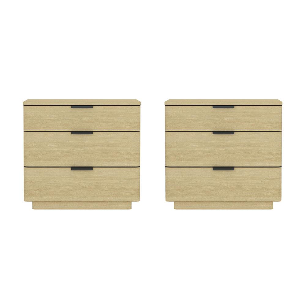 Manhattan Comfort - Payton Nightstand with 6 Drawers in Natural Oak and Black - Set of 2 - 2-NS009-NO veiw 1
