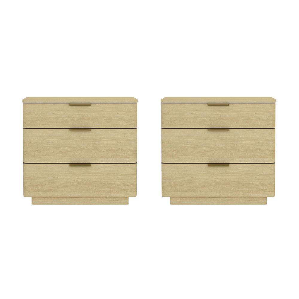 Manhattan Comfort - Payton Nightstand with 6 Drawers in Natural Oak and Gold - Set of 2 - 2-NS009-GNO veiw 1