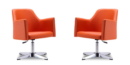 Manhattan Comfort - Pelo Faux Leather Accent Chair with Metal Legs in Orange and Polished Chrome - Set of 2 - 2-AC030-OR veiw 1
