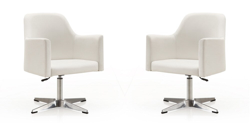 Manhattan Comfort - Pelo Faux Leather Accent Chair with Metal Legs in White and Polished Chrome - Set of 2 - 2-AC030-WH veiw 1