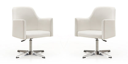 Manhattan Comfort - Pelo Faux Leather Accent Chair with Metal Legs in White and Polished Chrome - Set of 2 - 2-AC030-WH veiw 1