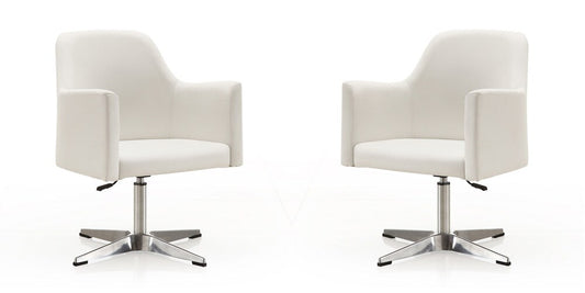 Manhattan Comfort - Pelo Faux Leather Accent Chair with Metal Legs in White and Polished Chrome - Set of 2 - 2-AC030-WH veiw 1