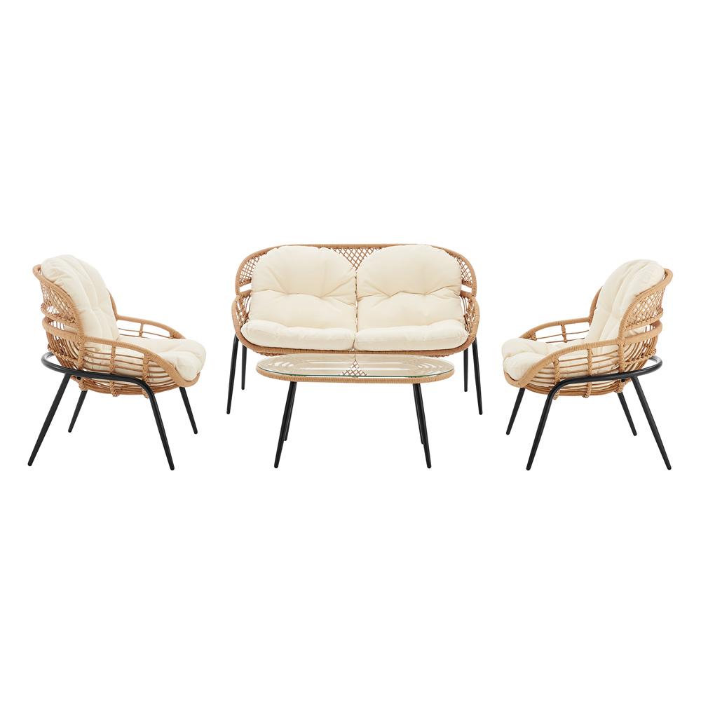 Manhattan Comfort - 4-Piece Pine Polyester Patio Conversation Set with Steel Legs in Cream - OD-CV022-CR veiw 1