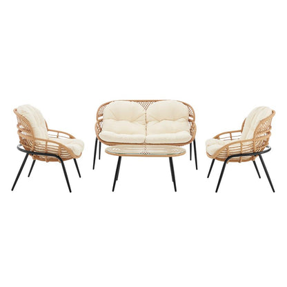 Manhattan Comfort - 4-Piece Pine Polyester Patio Conversation Set with Steel Legs in Cream - OD-CV022-CR veiw 1