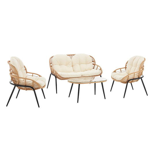 Manhattan Comfort - 4-Piece Pine Polyester Patio Conversation Set with Steel Legs in Cream - OD-CV022-CR veiw 2