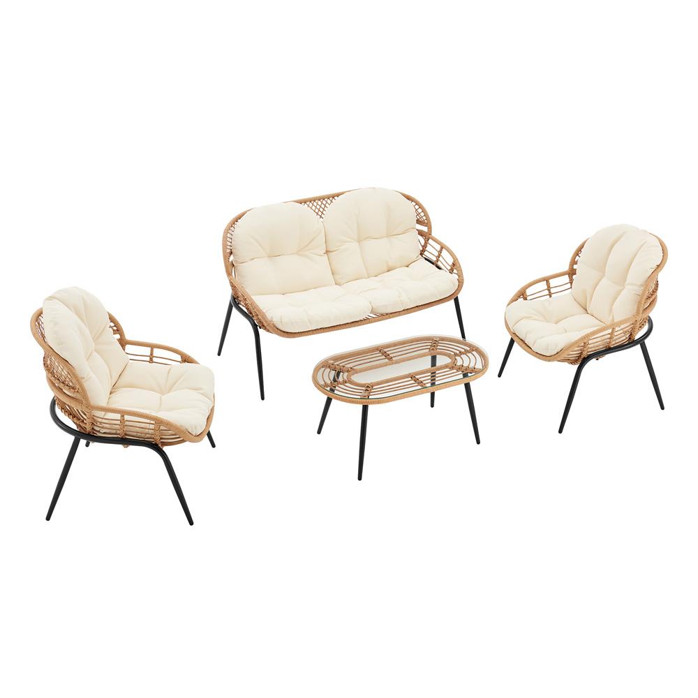 Manhattan Comfort - 4-Piece Pine Polyester Patio Conversation Set with Steel Legs in Cream - OD-CV022-CR veiw 3