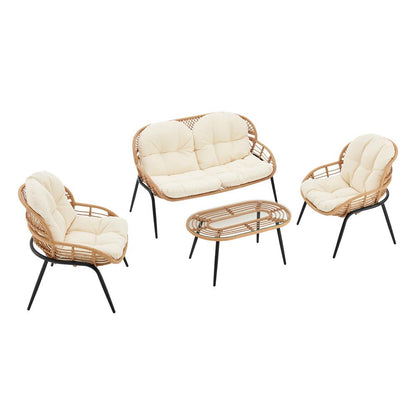 Manhattan Comfort - 4-Piece Pine Polyester Patio Conversation Set with Steel Legs in Cream - OD-CV022-CR veiw 3