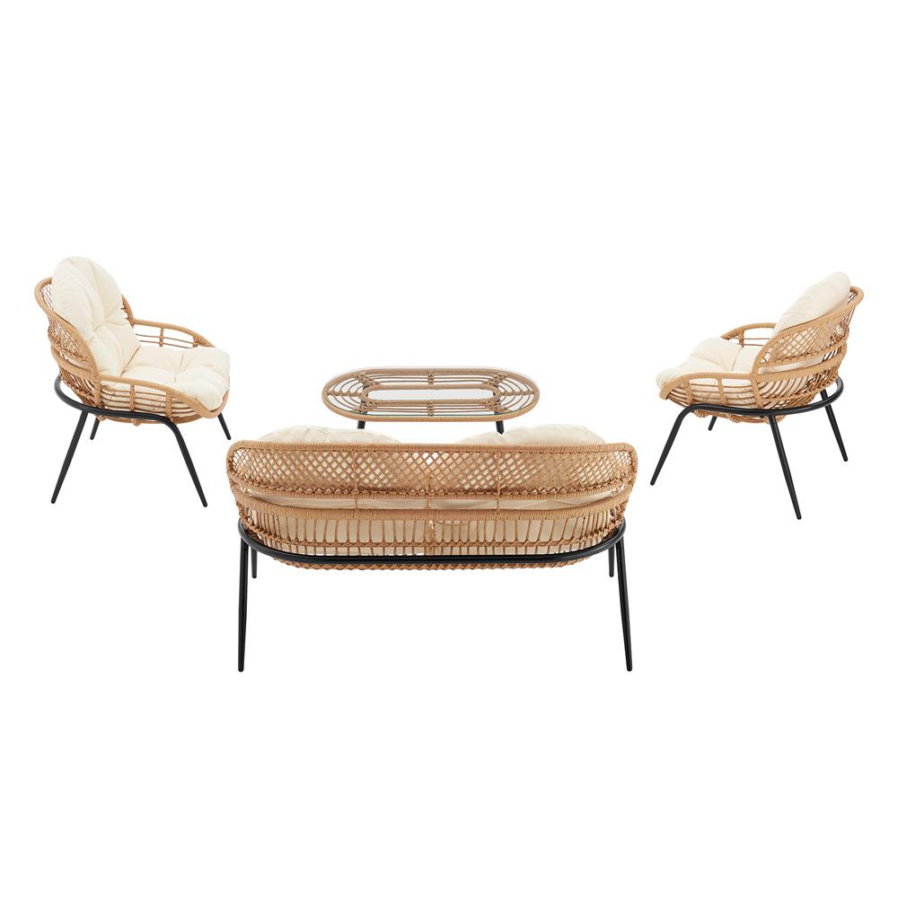 Manhattan Comfort - 4-Piece Pine Polyester Patio Conversation Set with Steel Legs in Cream - OD-CV022-CR veiw 4