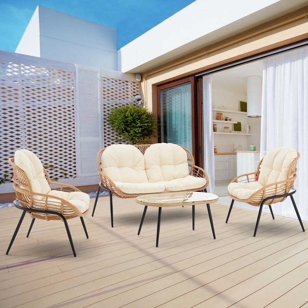 Manhattan Comfort - 4-Piece Pine Polyester Patio Conversation Set with Steel Legs in Cream - OD-CV022-CR veiw 10