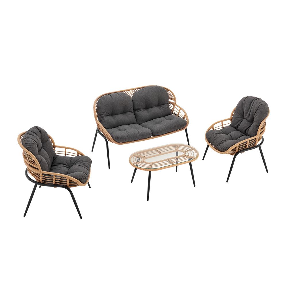 Manhattan Comfort - 4-Piece Pine Polyester Patio Conversation Set with Steel Legs in Grey - OD-CV022-GY veiw 3