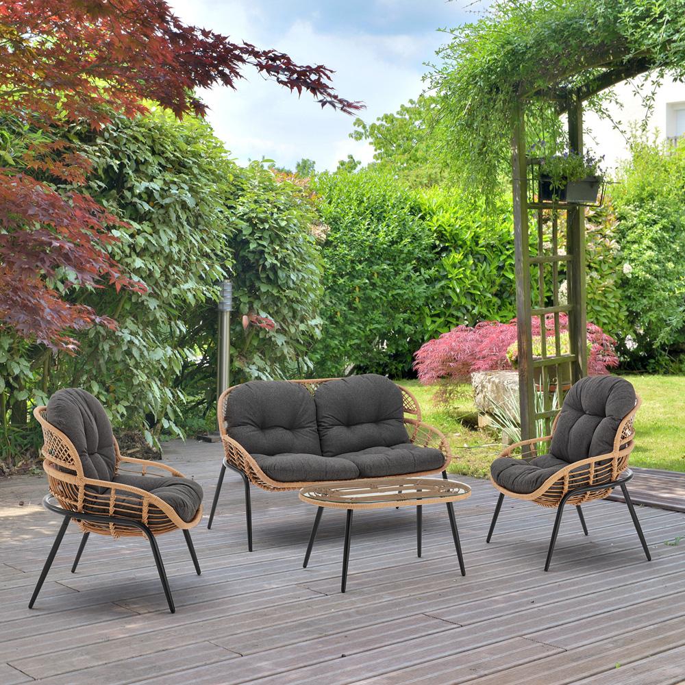 Manhattan Comfort - 4-Piece Pine Polyester Patio Conversation Set with Steel Legs in Grey - OD-CV022-GY veiw 10