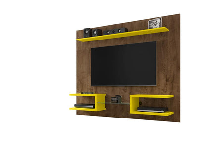Manhattan Comfort - Plaza Floating Entertainment Center with 6 Fixed Shelves in Rustic Brown and Yellow - 224BMC94 veiw 3