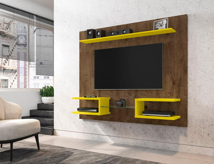 Manhattan Comfort - Plaza Floating Entertainment Center with 6 Fixed Shelves in Rustic Brown and Yellow - 224BMC94 veiw 8