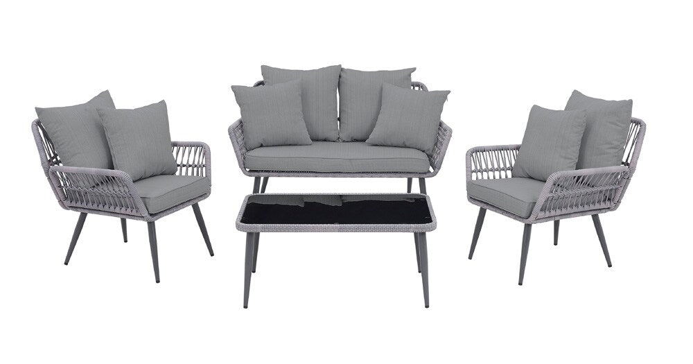Manhattan Comfort - 4-Piece Portofino Polyester Patio Set with Coffee Table with Iron Steel Legs in Grey - OD-CV019-GY veiw 1