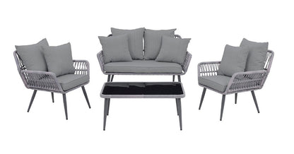 Manhattan Comfort - 4-Piece Portofino Polyester Patio Set with Coffee Table with Iron Steel Legs in Grey - OD-CV019-GY veiw 1