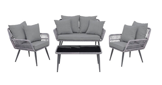 Manhattan Comfort - 4-Piece Portofino Polyester Patio Set with Coffee Table with Iron Steel Legs in Grey - OD-CV019-GY veiw 1