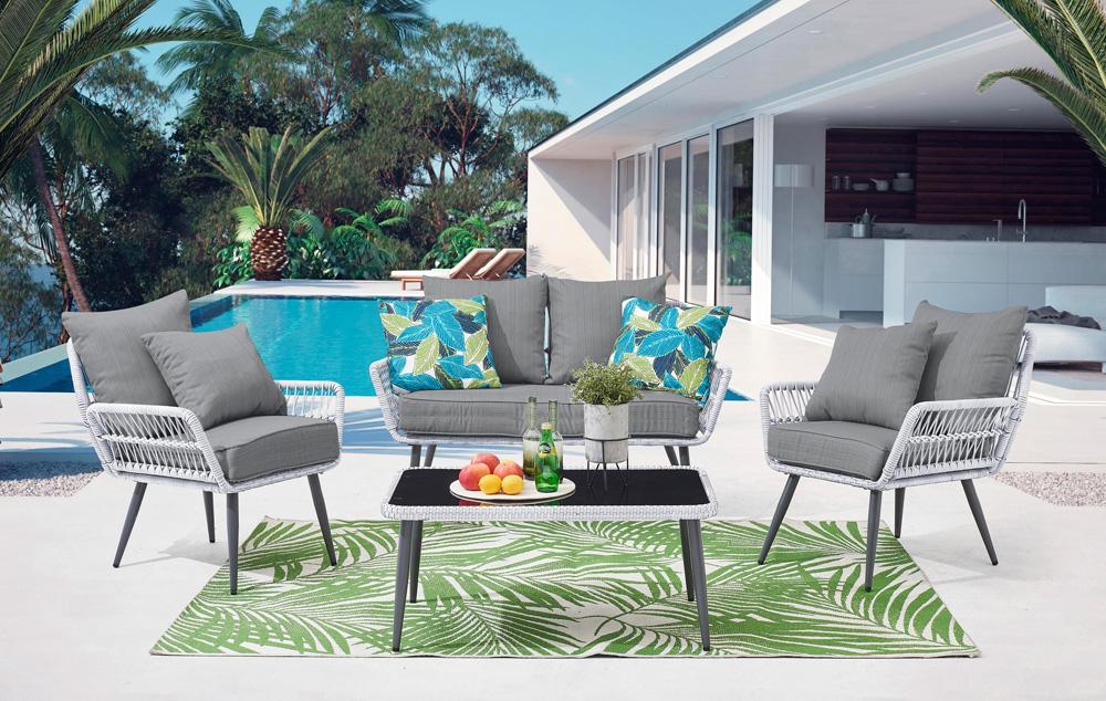 Manhattan Comfort - 4-Piece Portofino Polyester Patio Set with Coffee Table with Iron Steel Legs in Grey - OD-CV019-GY veiw 11