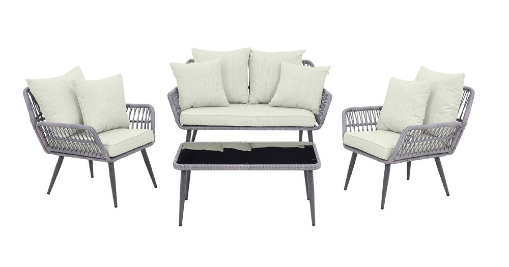 Manhattan Comfort - 4-Piece Portofino Polyester Patio Set with Coffee Table with Iron Steel Legs in Grey and Cream - OD-CV019-CR veiw 1