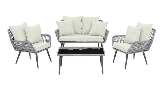 Manhattan Comfort - 4-Piece Portofino Polyester Patio Set with Coffee Table with Iron Steel Legs in Grey and Cream - OD-CV019-CR veiw 1