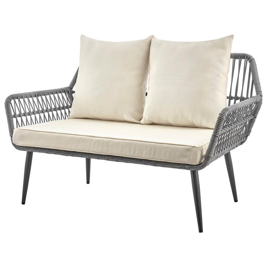 Manhattan Comfort - 4-Piece Portofino Polyester Patio Set with Coffee Table with Iron Steel Legs in Grey and Cream - OD-CV019-CR veiw 2