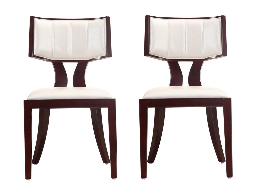 Manhattan Comfort - Pulitzer Faux Leather Dining Chairs with Beech Wood Legs in Pearl White and Walnut - Set of 2 - DC001-PW veiw 1