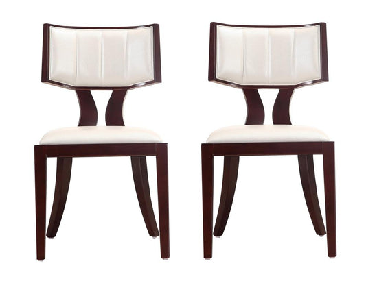 Manhattan Comfort - Pulitzer Faux Leather Dining Chairs with Beech Wood Legs in Pearl White and Walnut - Set of 2 - DC001-PW veiw 1