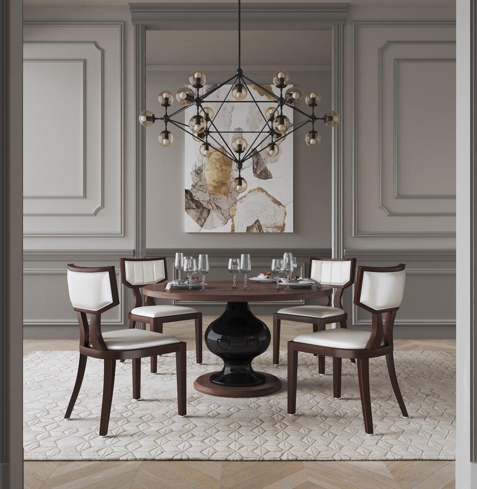 Manhattan Comfort - Pulitzer Faux Leather Dining Chairs with Beech Wood Legs in Pearl White and Walnut - Set of 2 - DC001-PW veiw 6