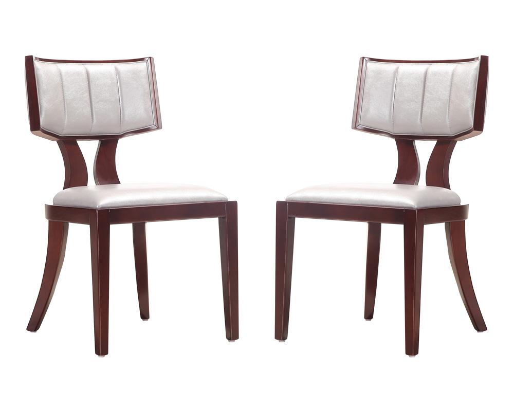 Manhattan Comfort - Pulitzer Faux Leather Dining Chairs with Beech Wood Legs in Silver and Walnut - Set of 2 - DC001-SV veiw 1