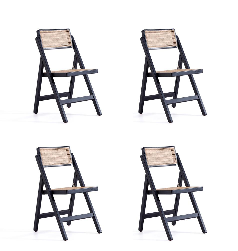 Manhattan Comfort - Pullman Dining Folding Chair with American Ash Wood Legs in Black and Natural Cane - Set of 4 - 2-DCCA08-BK veiw 1