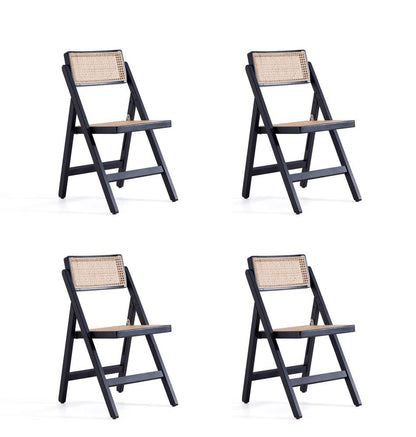 Manhattan Comfort - Pullman Dining Folding Chair with American Ash Wood Legs in Black and Natural Cane - Set of 4 - 2-DCCA08-BK veiw 1