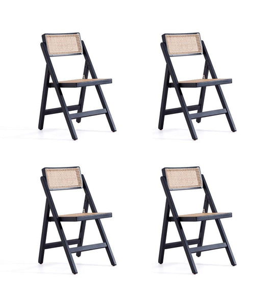 Manhattan Comfort - Pullman Dining Folding Chair with American Ash Wood Legs in Black and Natural Cane - Set of 4 - 2-DCCA08-BK veiw 1