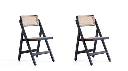 Manhattan Comfort - Pullman Dining Folding Chair with American Ash Wood Legs in Black and Natural Cane - Set of 2 - DCCA08-BK veiw 1
